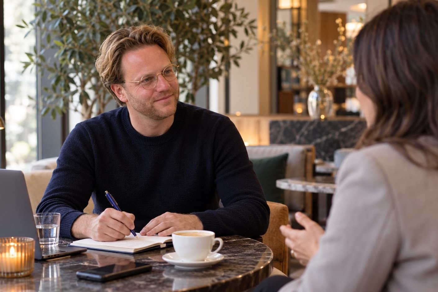 Recruiter Olivier Verwerda during an introductory meeting over coffee